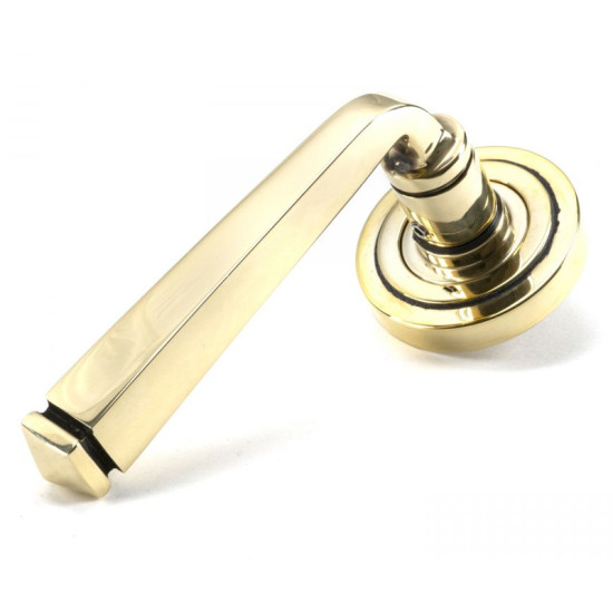 Avon Sprung Lever Door Handle on Art Deco Rose Set - Aged Brass