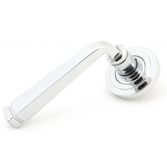 Avon Sprung Lever Door Handle on Art Deco Rose Set - Polished Chrome