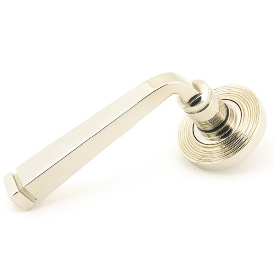 Avon Sprung Lever Door Handle on Beehive Rose Set - Polished Nickel