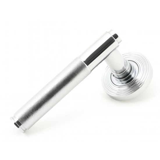 Brompton Sprung Lever Door Handle on Beehive Rose Set - Polished Chrome