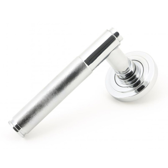 Brompton Unsprung Lever Door Handle on Art Deco Rose Set - Polished Chrome