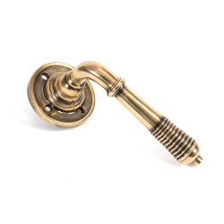 Aged Brass Reeded Lever on Rose Set - Unsprung
