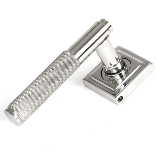 Brompton Sprung Lever Door Handle on Square Rose Set - Satin Marine Stainless Steel