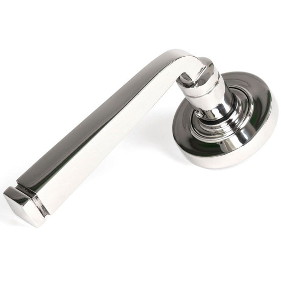 Avon Sprung Lever Door Handle on Round Rose Set - Polished Marine Stainless Steel