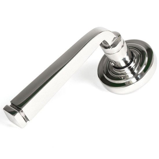 Avon Sprung Lever Door Handle on Art Deco Rose Set - Polished Marine Stainless Steel