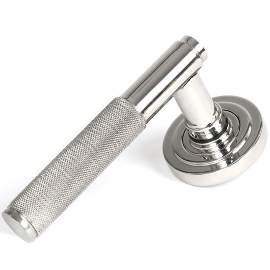 Brompton Unsprung Lever Door Handle on Art Deco Rose Set - Polished Marine Stainless Steel