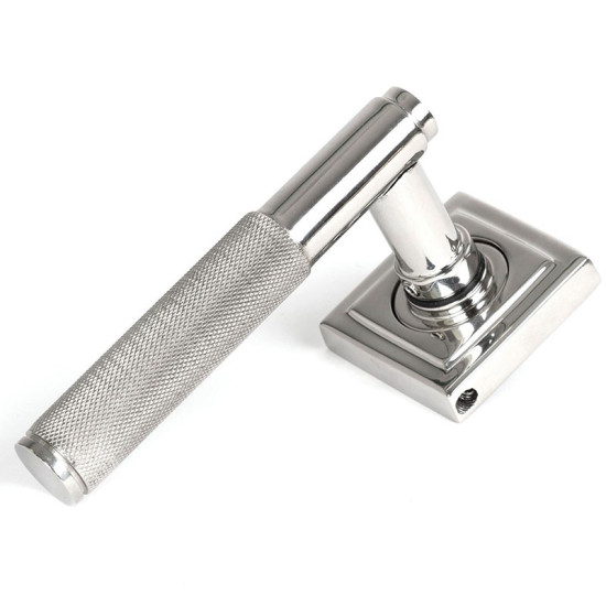 Brompton Unsprung Lever Door Handle on Square Rose Set - Polished Marine Stainless Steel