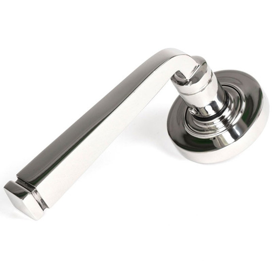 Avon Unsprung Lever Door Handle on Round Rose Set - Polished Marine Stainless Steel