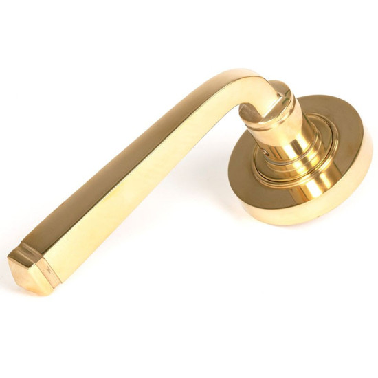 Avon Sprung Lever Door Handle on Round Rose Set - Polished Brass