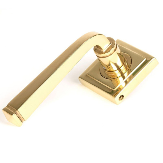 Avon Sprung Lever Door Handle on Square Rose Set - Polished Brass