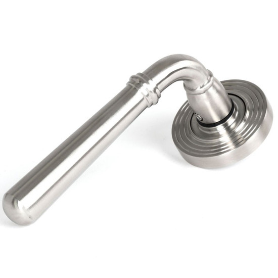 Newbury Unsprung Lever Door Handle on Beehive Rose Set - Satin Marine Stainless Steel