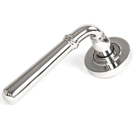 Newbury Unsprung Lever Door Handle on Round Rose Set - Polished Marine Stainless Steel