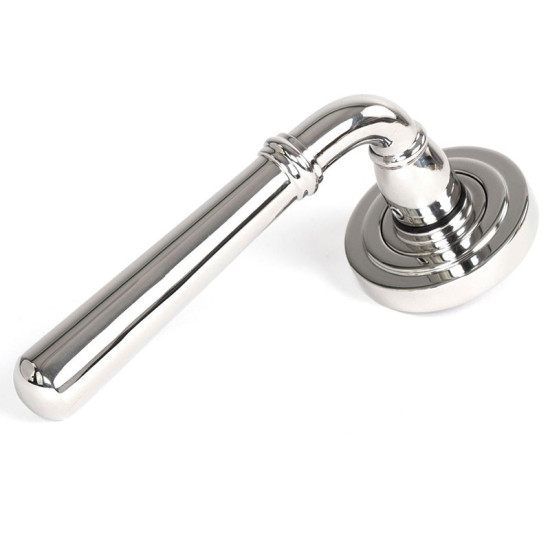 Newbury Unsprung Lever Door Handle on Art Deco Rose Set - Polished Marine Stainless Steel