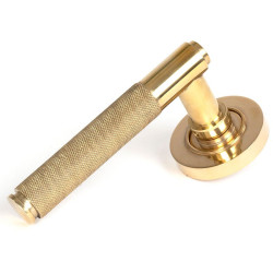 Brompton Unsprung Lever Door Handle on Round Rose Set - Polished Brass