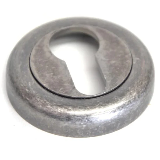 Euro Escutcheon with a Radius Edge Rose - Distressed Silver Finish