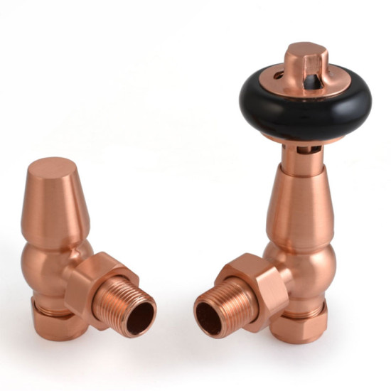 Faringdon Thermostatic Radiator Valve - Brushed Copper Angled TRV