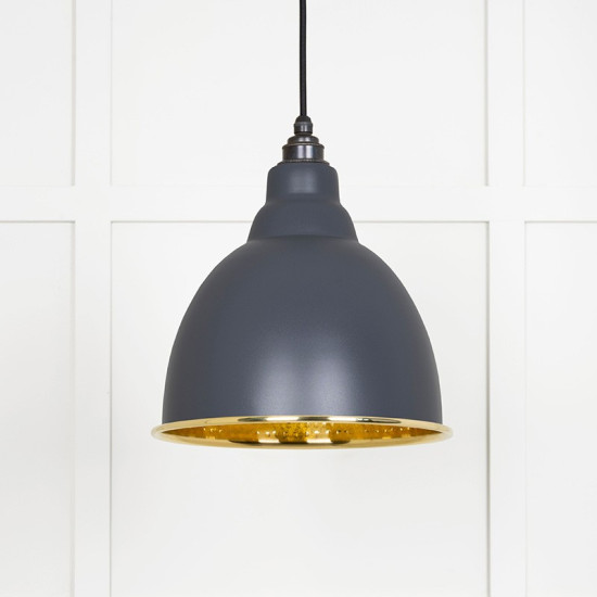 Hammered Brass Brindley Pendant in Slate