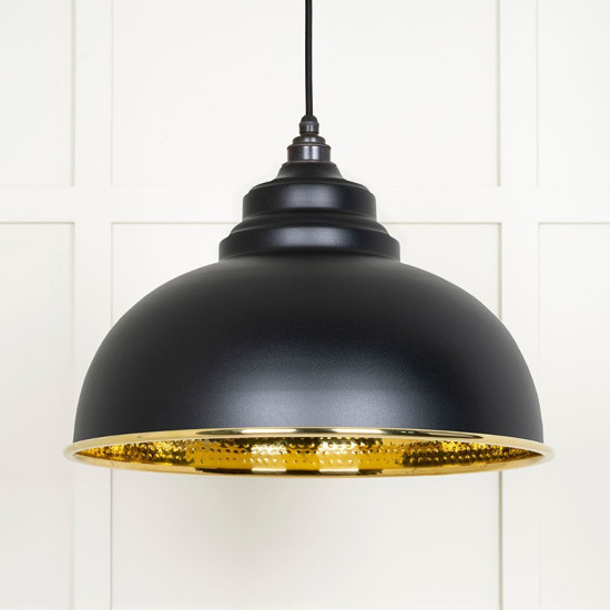 Hammered Brass Harborne Pendant in Elan Black