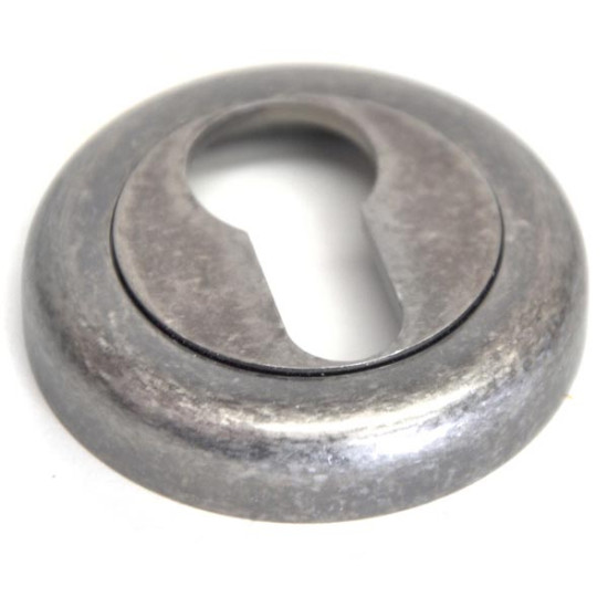 Euro Escutcheon with a Radius Edge Rose - Distressed Silver Finish