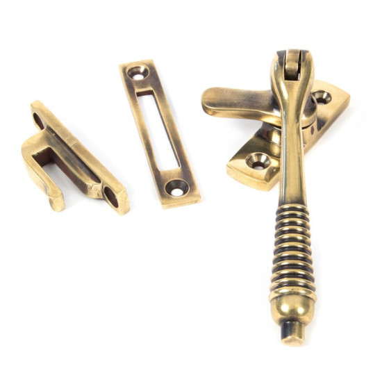 Locking Reeded Casement Fastener - Aged Brass