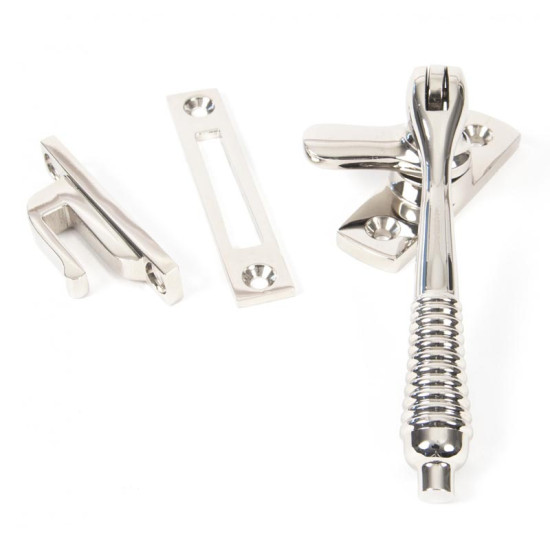 Locking Reeded Casement Fastener - Polished Nickel