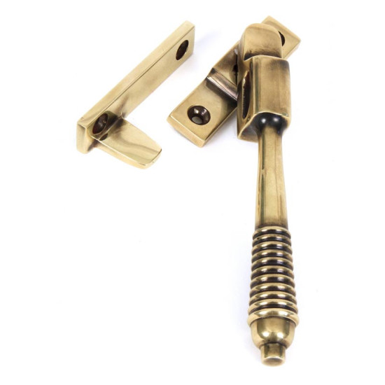 Night Vent Locking Reeded Casement Fastener - Aged Brass