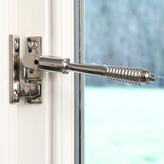 Night Vent Locking Reeded Casement Fastener - Polished Chrome