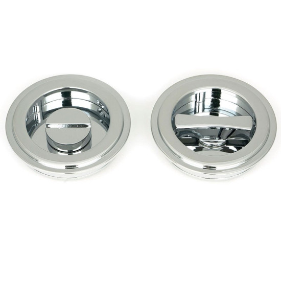 Art Deco Round Pull Privacy Set - Polished Chrome