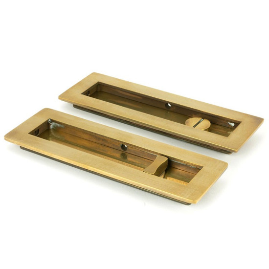 Plain Rectangular Pull Privacy Set - Aged Brass