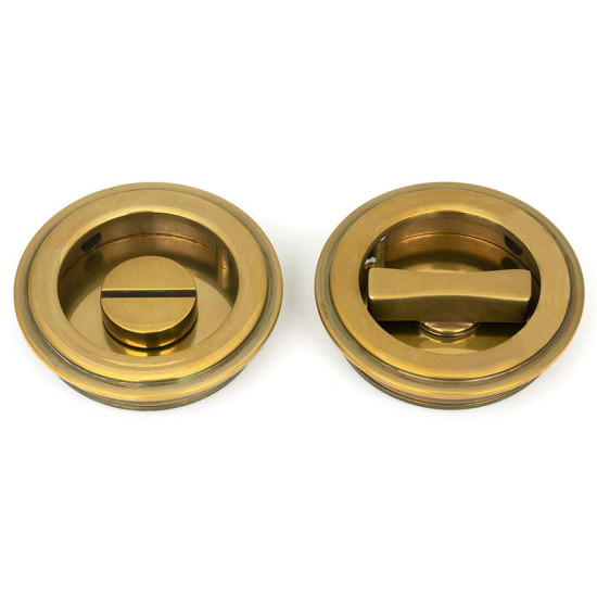 Art Deco Round Pull Privacy Set - Aged Brass