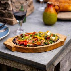 Kadai Cast Sizzling Plate with Wooden Tray