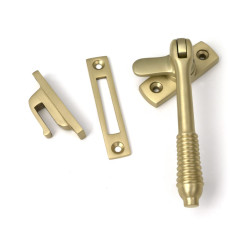 Locking Reeded Casement Fastener - Satin Brass
