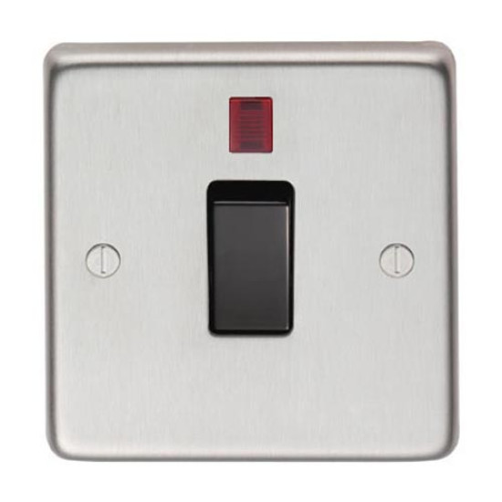 Satin Stainless Steel Single Switch & Neon - 20 Amp