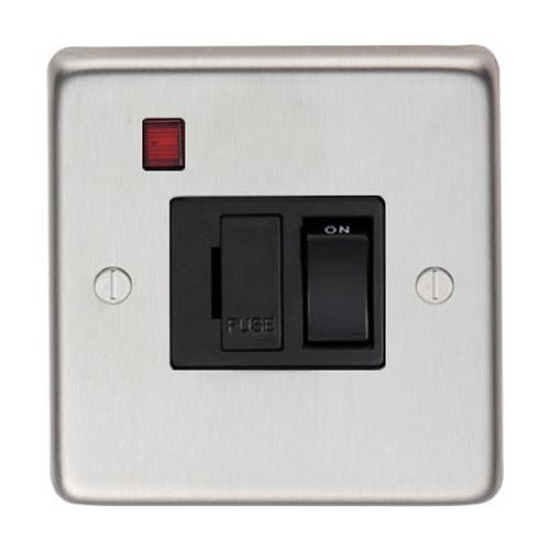 Satin Stainless Steel Fused Switch & Neon - 13 Amp