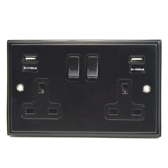 Black Double Socket with USB