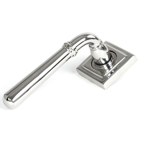 Newbury Unsprung Lever Door Handle on Square Rose Set - Polished Marine Stainless Steel