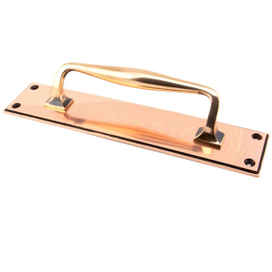 Period Art Deco Pull Handle on Backplate - Polished Bronze