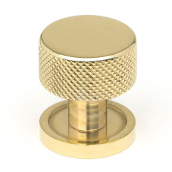 Polished Brass Brompton Cabinet Knob on Round Rose