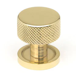 Polished Brass Brompton Cabinet Knob on Round Rose