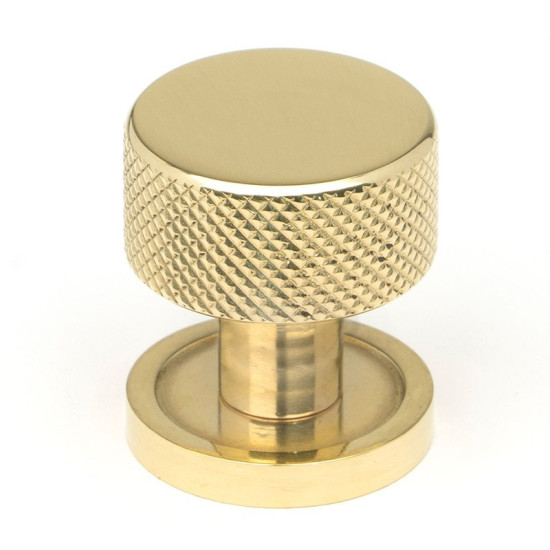Polished Brass Brompton Cabinet Knob on Round Rose