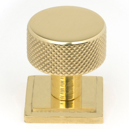 Polished Brass Brompton Cabinet Knob on Square Rose