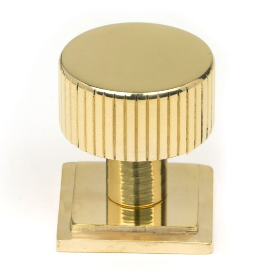 Polished Brass Judd Cabinet Knob on Square Rose
