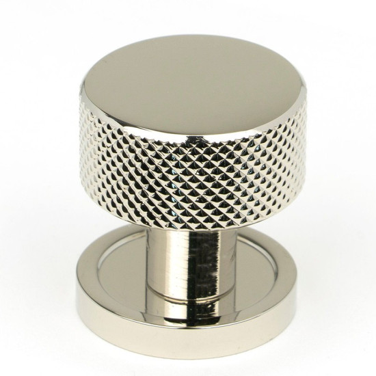 Polished Nickel Brompton Cabinet Knob on Round Rose