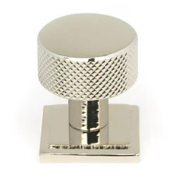 Polished Nickel Brompton Cabinet Knob on Square Rose