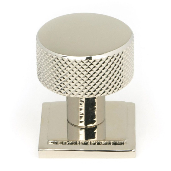 Polished Nickel Brompton Cabinet Knob on Square Rose