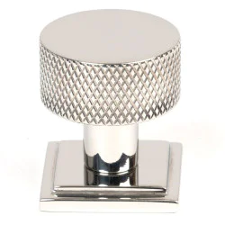 Polished Stainless Steel Brompton Cabinet Knob on Square Rose