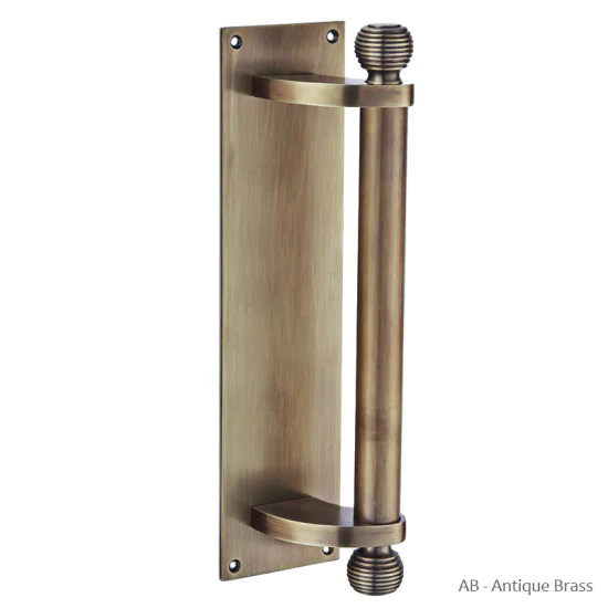 Pull Handle on Plate - Reeded Finials