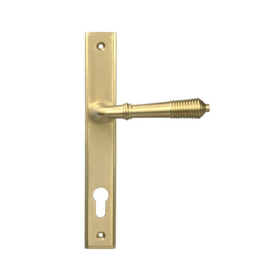 Satin Brass Reeded Slimline Lever Espag. Lock Set