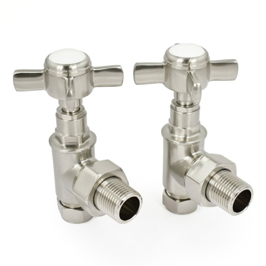 Westminster Crosshead Manual Angled Radiator Valves - Satin Nickel