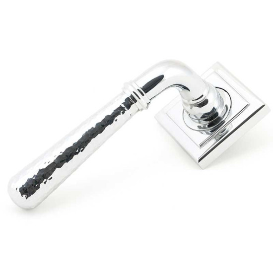 Hammered Newbury Lever on Square Rose Set - Polished Chrome